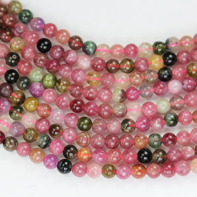 Natural Tourmaline, 4.5mm Colorful Natural Tourmaline Gemstone Round Beads, 16", 0.8mm hole