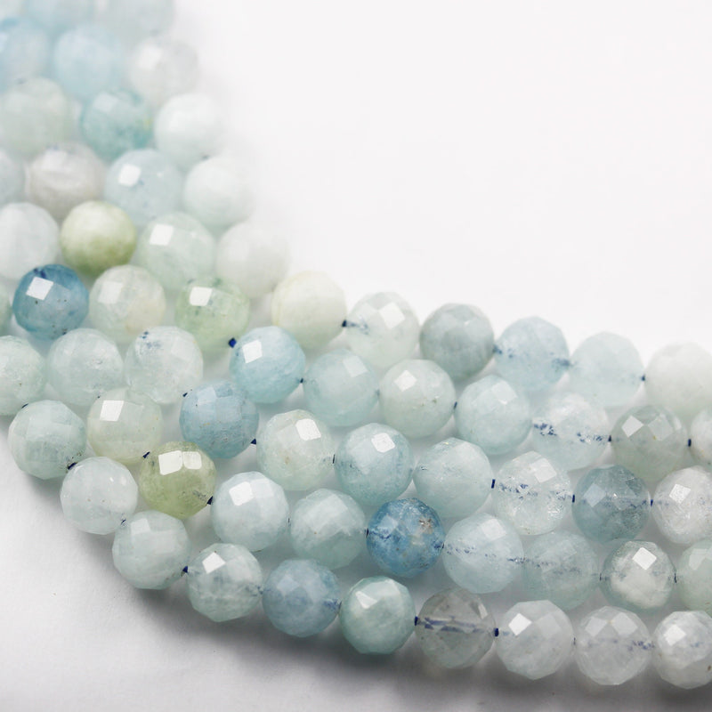 Natural Aquamarine, 8.5mm Faceted Round Gemstone beads,7.5", 1mm hole , about 24 beads