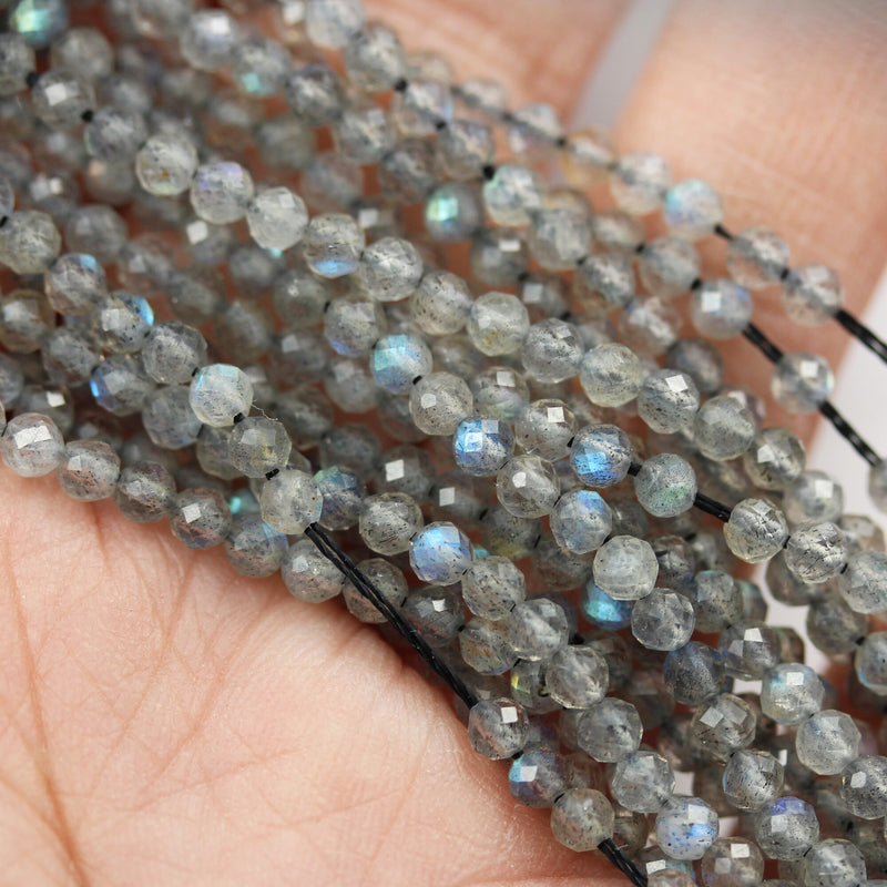 labradorite  3mm Faceted Round Gemstone Strand, 15.5inch , about130 beads , 0.6mm hole