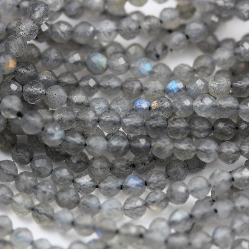 labradorite  3mm Faceted Round Gemstone Strand, 15.5inch , about130 beads , 0.6mm hole