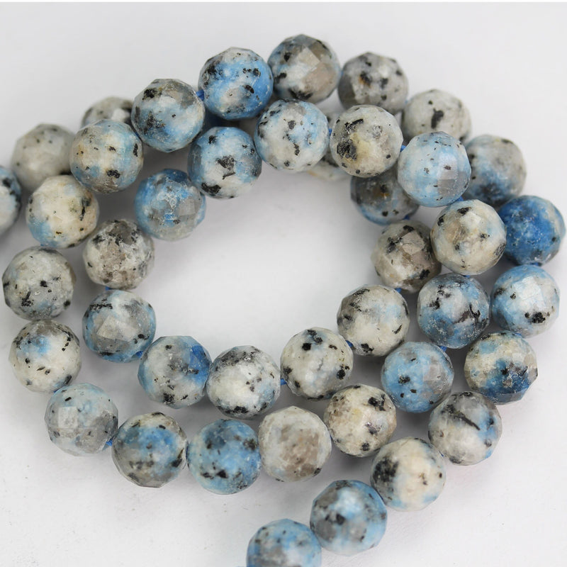 Natural K2 Blue Granite Gemstone,8mm Faceted Round Natural Gemstone Beads, 15.5 inch , 1mm hole, about 50beads