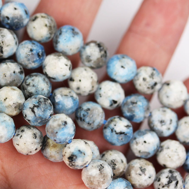 Natural K2 Blue Granite Gemstone,8mm Faceted Round Natural Gemstone Beads, 15.5 inch , 1mm hole, about 50beads