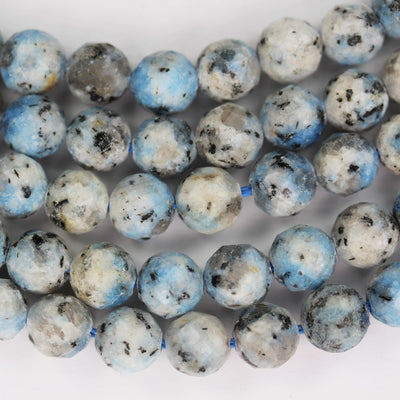 Natural K2 Blue Granite Gemstone,8mm Faceted Round Natural Gemstone Beads, 15.5 inch , 1mm hole, about 50beads