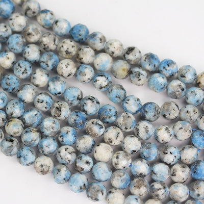 Natural K2 Blue Granite Gemstone,8mm Faceted Round Natural Gemstone Beads, 15.5 inch , 1mm hole, about 50beads