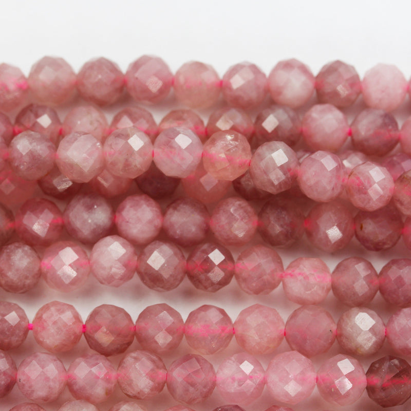 Genuine Natural Madagascar Rose Quartz Gemstone Purple Pink 6mm Faceted Round Strand, 7.5inch , about 32 beads,hole1mm