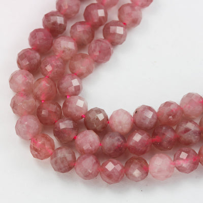 Genuine Natural Madagascar Rose Quartz Gemstone Purple Pink 6mm Faceted Round Strand, 7.5inch , about 32 beads,hole1mm