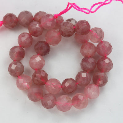 Genuine Natural Madagascar Rose Quartz Gemstone Purple Pink 6mm Faceted Round Strand, 7.5inch , about 32 beads,hole1mm