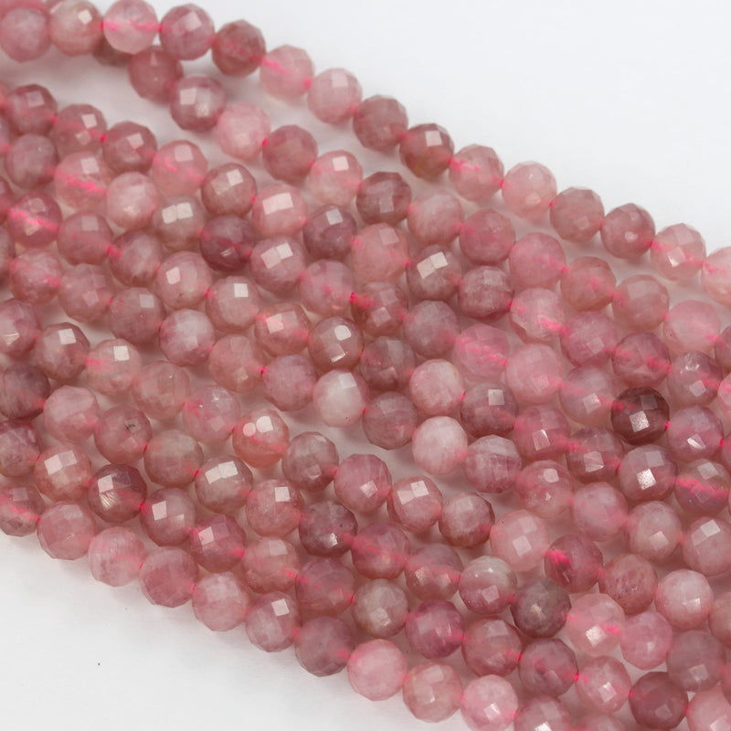 Genuine Natural Madagascar Rose Quartz Gemstone Purple Pink 6mm Faceted Round Strand, 7.5inch , about 32 beads,hole1mm