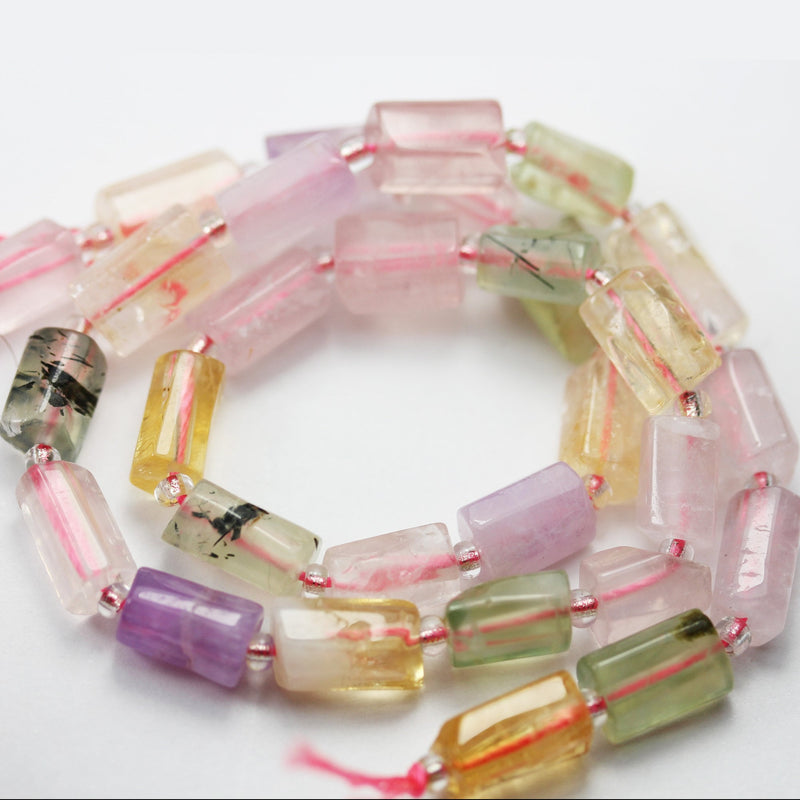 Natural Mixed Gemstone ,8*12mm Faceted Tube Gemstone Strand, 15.5 inch, 1mm hole, about30 beads