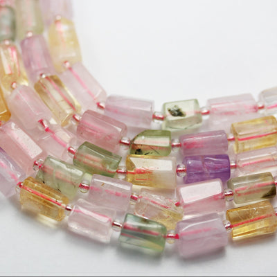 Natural Mixed Gemstone ,8*12mm Faceted Tube Gemstone Strand, 15.5 inch, 1mm hole, about30 beads