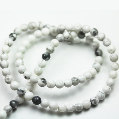 White Howlite,4mm Round Natural Gemstone Beads, One full strand , 16", 0.8mm hole, 85 beads