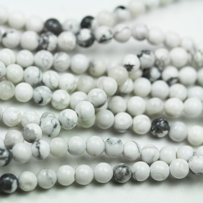 White Howlite,4mm Round Natural Gemstone Beads, One full strand , 16", 0.8mm hole, 85 beads