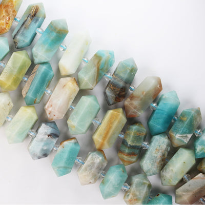 12pcs 25-35*11-14mm Graduated Stick Amazonite Gemstone Beads Gemstone Pendant , Center Drilled Point Pendant, 7.5inch   - GEM3448