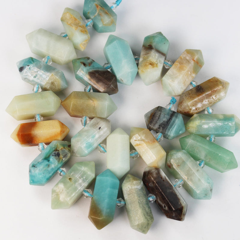 12pcs 25-35*11-14mm Graduated Stick Amazonite Gemstone Beads Gemstone Pendant , Center Drilled Point Pendant, 7.5inch   - GEM3448