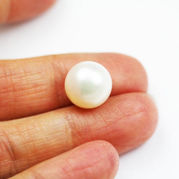 Freshwater Pearl,8-9mm 1 pair AAA  Half Drilled White Button Round Pearl Studs , for Making earring/Ring , hole 1mm