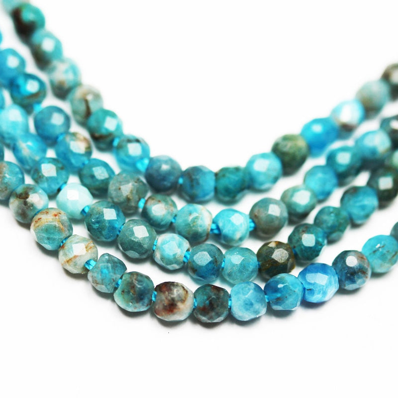 Apatite,3mm Faceted Round Blue Gemstone Beads,16 inch, 0.6mm hole