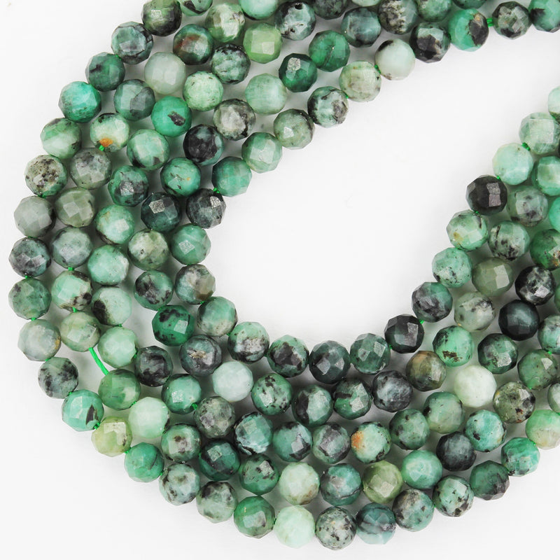 Natural Emerald Gemstone ,3.4mm Faceted Round Gemstone Strand, One full strand,15.5inch, 0.6mm hole