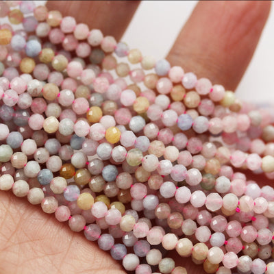 Beryl Mix, Aquamarine, Heliodor and morganite, 3mm Faceted Round Mixed Gemstone ,One full strand, hole0.6mm,16"