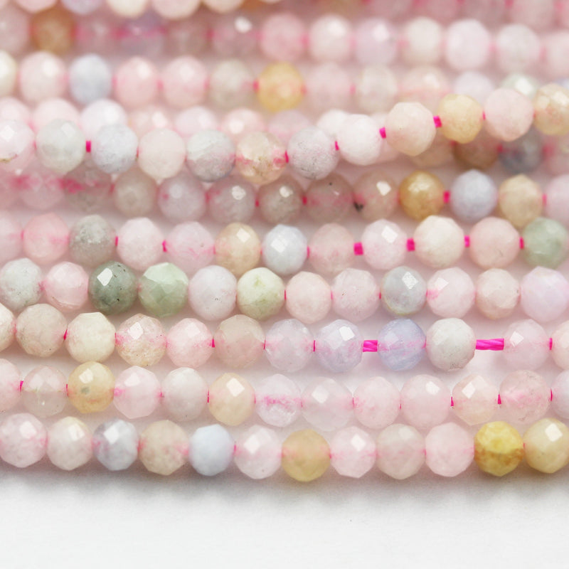 Beryl Mix, Aquamarine, Heliodor and morganite, 3mm Faceted Round Mixed Gemstone ,One full strand, hole0.6mm,16"