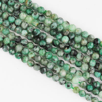 Natural Emerald Gemstone ,3.4mm Faceted Round Gemstone Strand, One full strand,15.5inch, 0.6mm hole