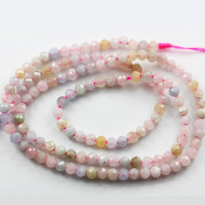 Beryl Mix, Aquamarine, Heliodor and morganite, 3mm Faceted Round Mixed Gemstone ,One full strand, hole0.6mm,16"