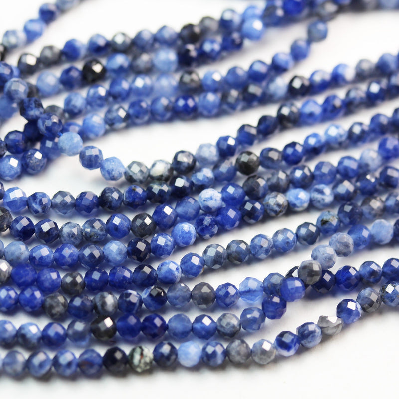 Sodalite, 3mm Faceted Round Natural  Beads Gemstone Strand, One full strand , about 120 beads, 0.6mm hole