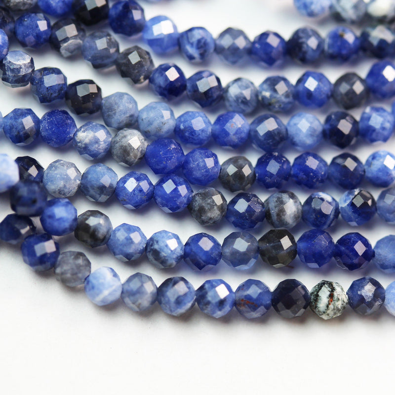 Sodalite, 3mm Faceted Round Natural  Beads Gemstone Strand, One full strand , about 120 beads, 0.6mm hole