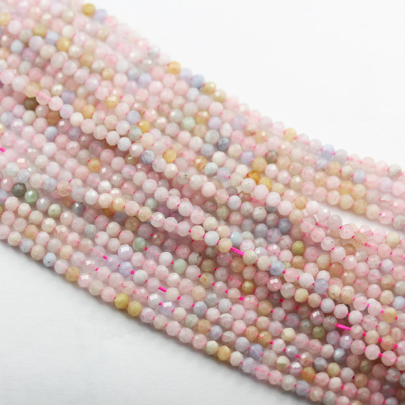 Beryl Mix, Aquamarine, Heliodor and morganite, 3mm Faceted Round Mixed Gemstone ,One full strand, hole0.6mm,16"