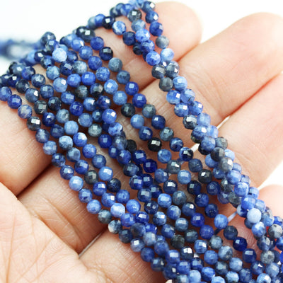 Sodalite, 3mm Faceted Round Natural  Beads Gemstone Strand, One full strand , about 120 beads, 0.6mm hole