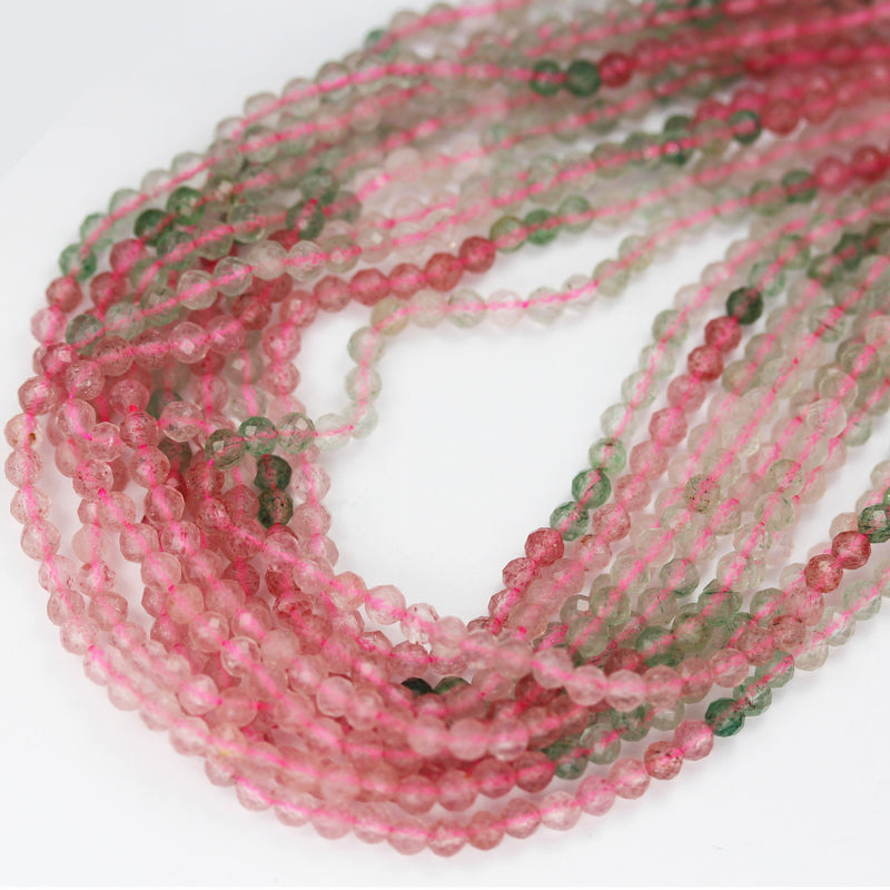 Natural Strawberry Quartz 3mm Faceted Round Natural  Gemstone Strands, 15.5 inch , 0.6mm hole, about 130beads