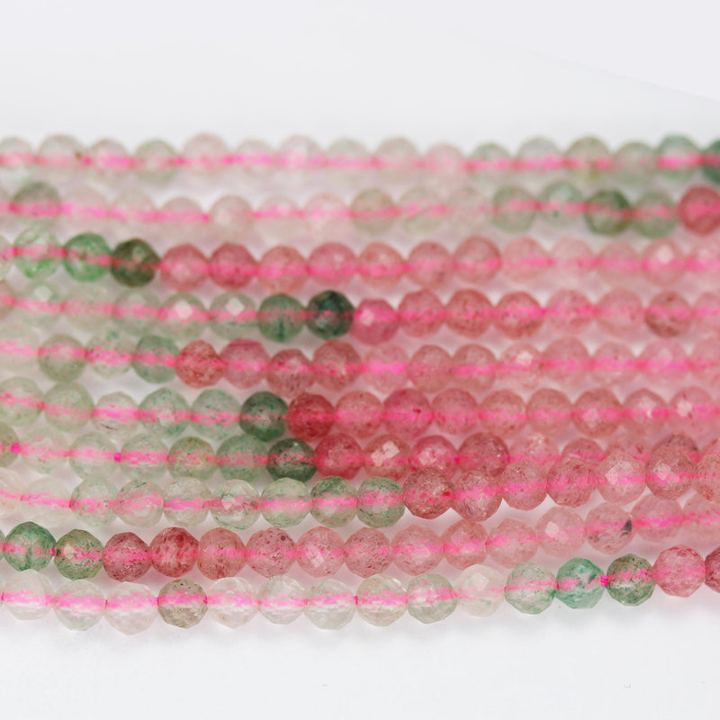 Natural Strawberry Quartz 3mm Faceted Round Natural  Gemstone Strands, 15.5 inch , 0.6mm hole, about 130beads