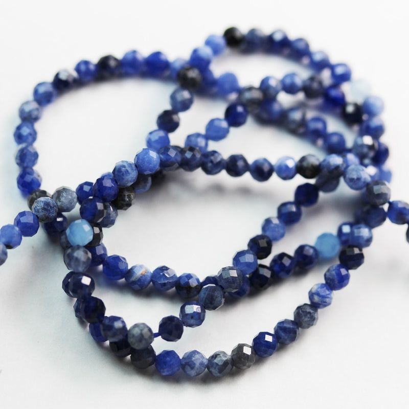 Sodalite, 3mm Faceted Round Natural  Beads Gemstone Strand, One full strand , about 120 beads, 0.6mm hole