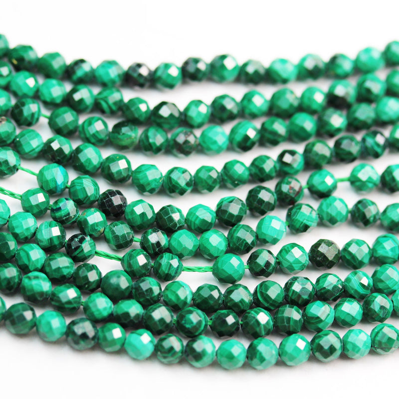 Malachite, 3mm Faceted Round  15.5 Natural Gemstone Strand, 0.6mm hole,130 beads