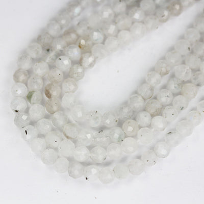 Moonstone with Blue Flash, 3mm White Faceted Round Gemstone Strand,15.5inch, about 115beads , 0.6mm hole