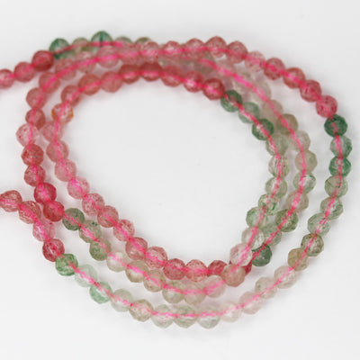 Natural Strawberry Quartz 3mm Faceted Round Natural  Gemstone Strands, 15.5 inch , 0.6mm hole, about 130beads