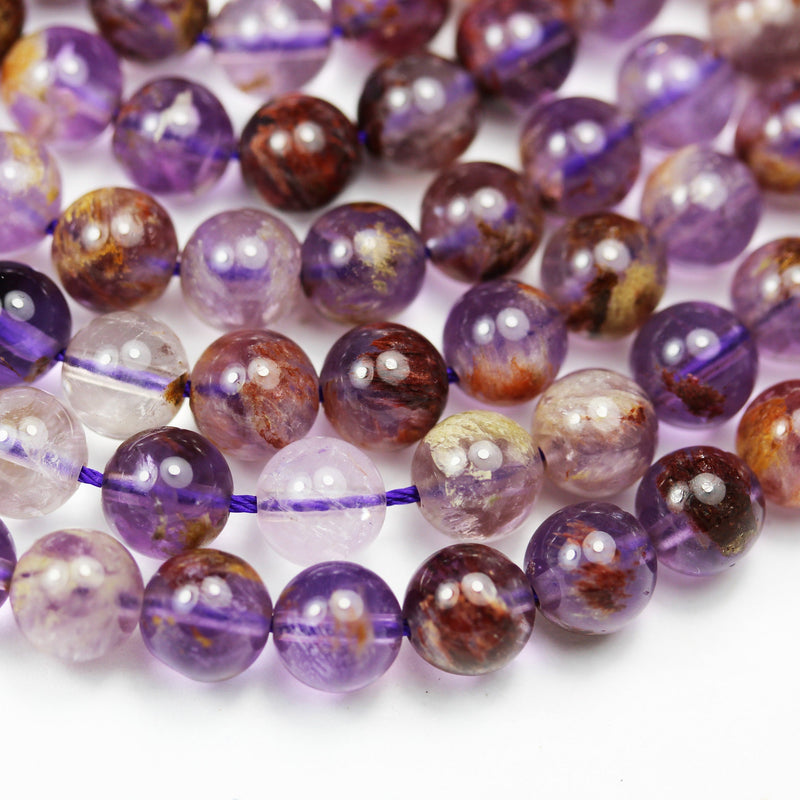 Super seven - 8mm Genuine Cacoxenite amethyst ,Round  Gemstone Beads One full strand,about 50pcs beads , 15.5"