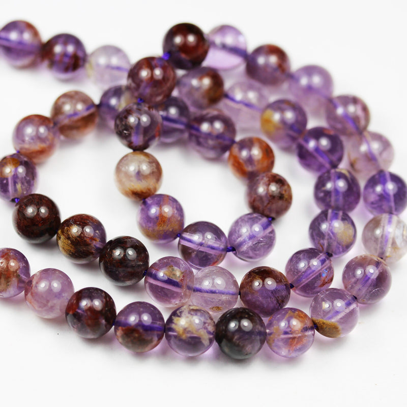 Super seven - 8mm Genuine Cacoxenite amethyst ,Round  Gemstone Beads One full strand,about 50pcs beads , 15.5"