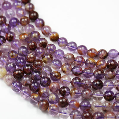 Super seven - 8mm Genuine Cacoxenite amethyst ,Round  Gemstone Beads One full strand,about 50pcs beads , 15.5"