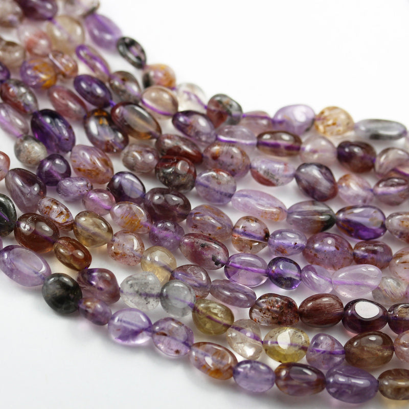 Natural 8*10mm Super Seven Gemstone Beads, Center drilled Nugget Shape, 16 Inch, about 45beads