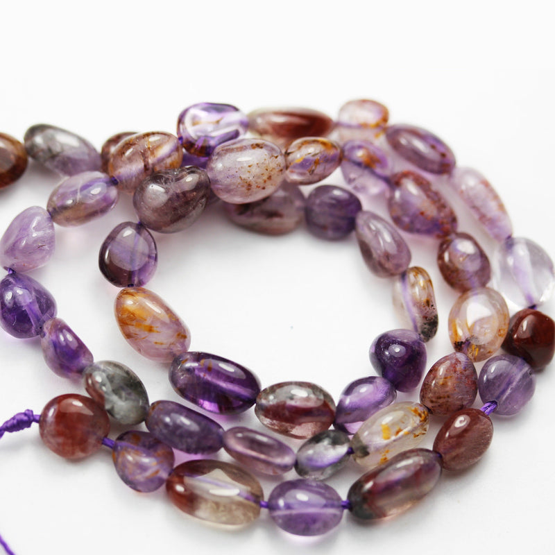 Natural 8*10mm Super Seven Gemstone Beads, Center drilled Nugget Shape, 16 Inch, about 45beads