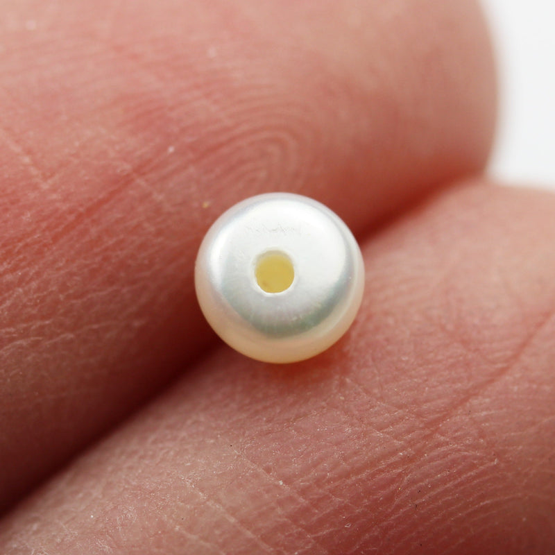 Freshwater Pearl, 3-4mm AAA Half Drilled ,White Color Button Round Pearl Studs , for Making earring/Ring , hole 1mm