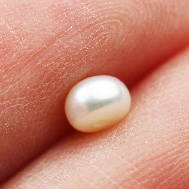 Freshwater Pearl, 3-4mm AAA Half Drilled ,White Color Button Round Pearl Studs , for Making earring/Ring , hole 1mm