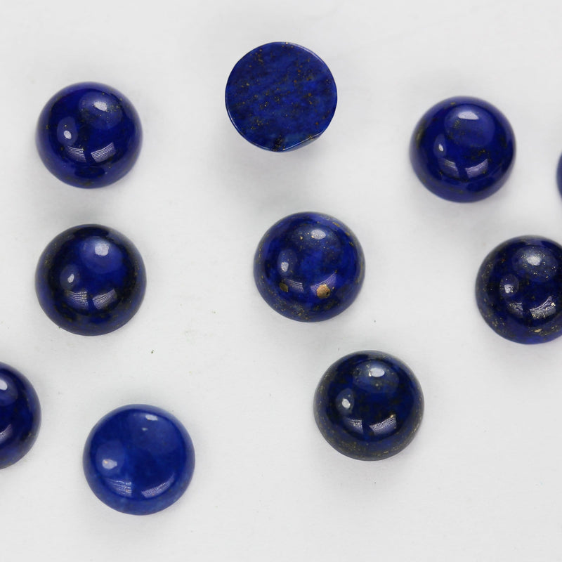 2pcs Natural Lapis Lazuli Cabochon Gemstone Beads, Blue 8mm Round Cabs, 4.5mm thick