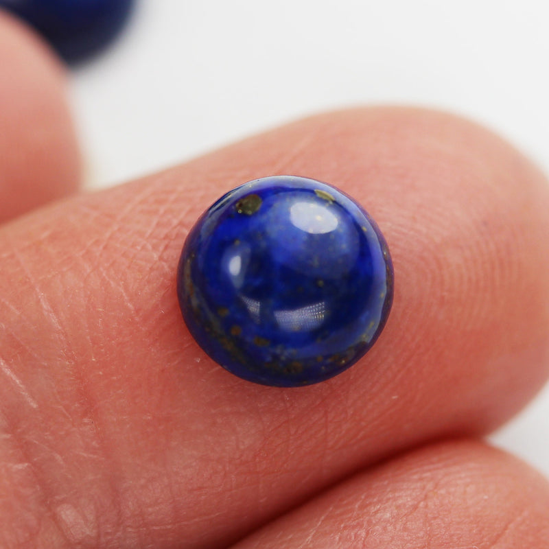 2pcs Natural Lapis Lazuli Cabochon Gemstone Beads, Blue 8mm Round Cabs, 4.5mm thick