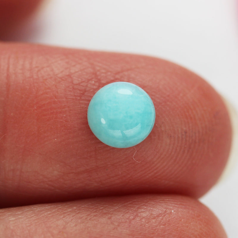 2pcs Natural Amazonite Cabochon Gemstone Beads, Blue 6mm Round Cabs, 3.5mm thick