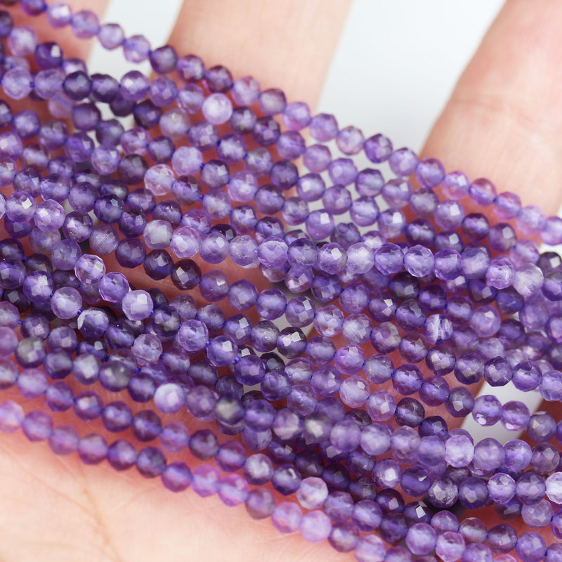 Amethyst,3mm Faceted Round, One full strand Gemstone Beads, Round Shape ,0.6mm hole, 16", about 150beds