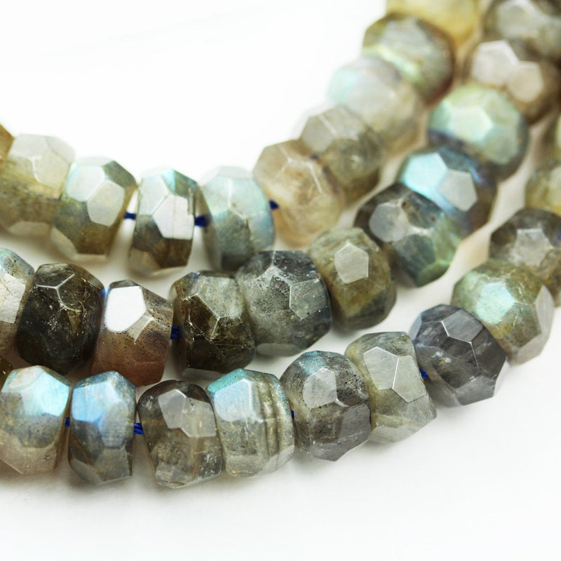 Labradorite, 9*5mm Faceted rondelle  gemstone, One full strand , hole 1mm,16"