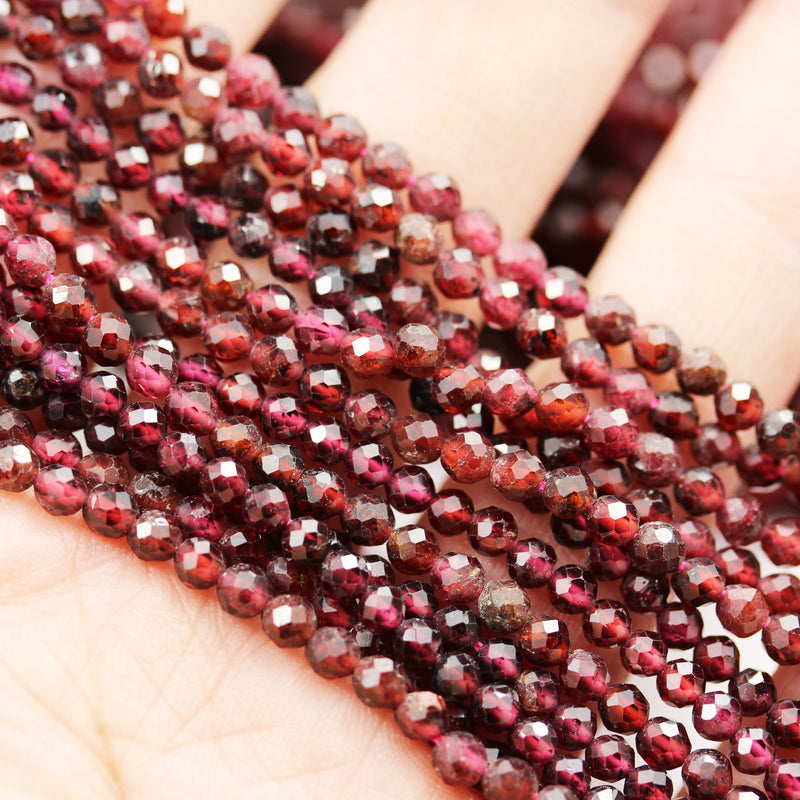 Garnet, 2.5mm Faceted Round Gemstone, One full strand  Gemstone, hole 0.6mm,16"