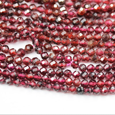 Garnet, 2.5mm Faceted Round Gemstone, One full strand  Gemstone, hole 0.6mm,16"