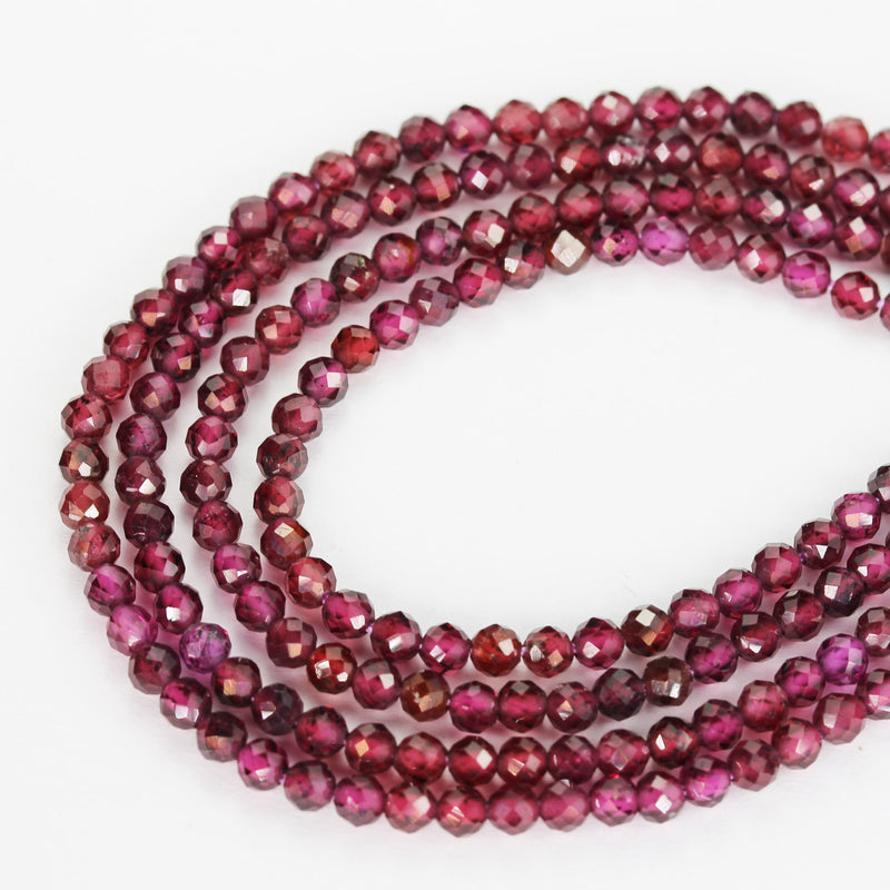 Natural Garnet, 3mm Faceted Round Gemstone, One full strand  Gemstone, hole 0.6mm,16"